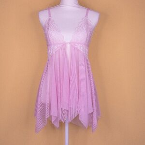 Pink Baby Doll Negligee, Lace Bust & Shoulder Strap, Front Plastic Clasp Closure